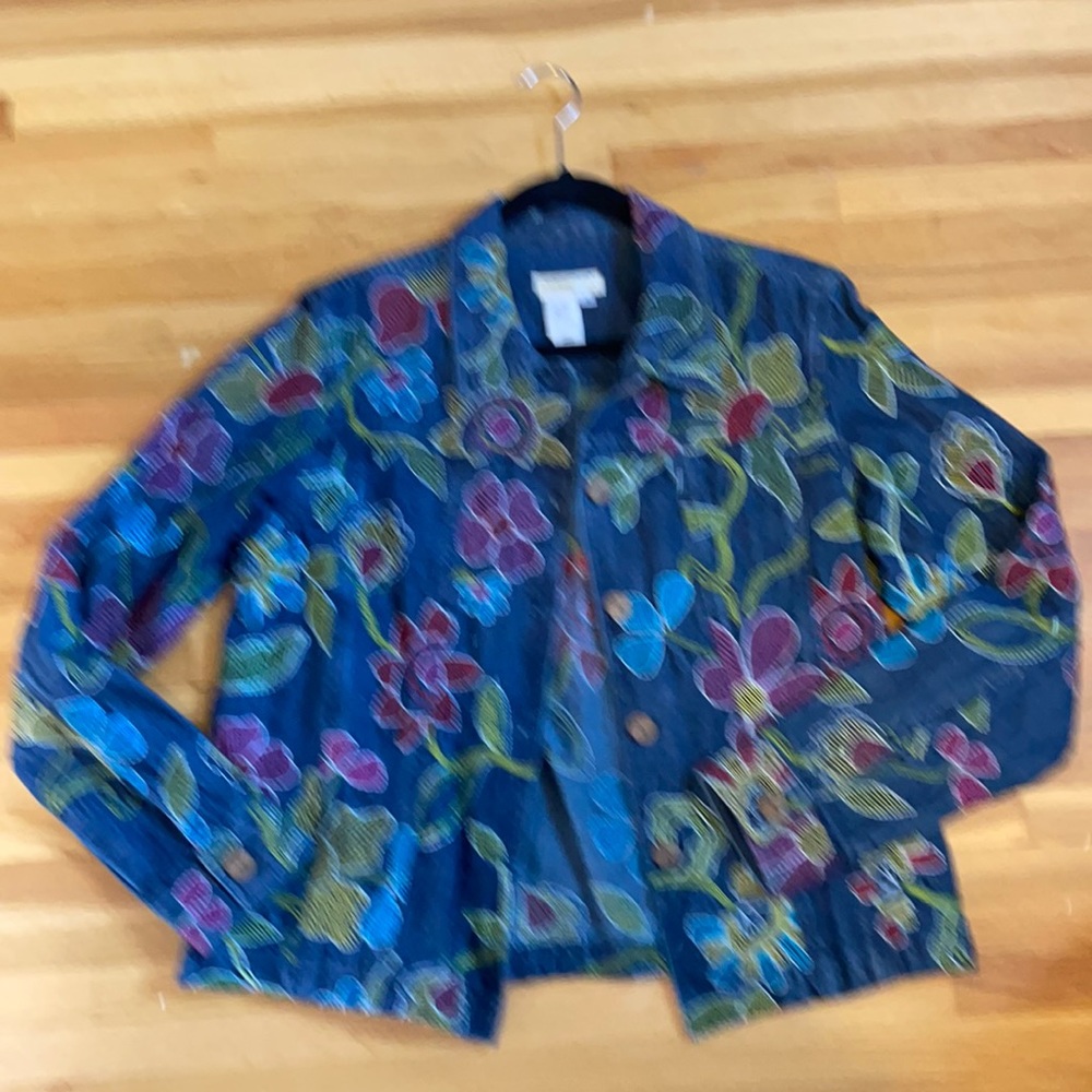 Coldwater Creek floral embroidered jean jacket. Size M